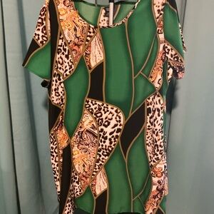 NWOT Women’s Sz 4X  Pretty Green/Leopard print dress